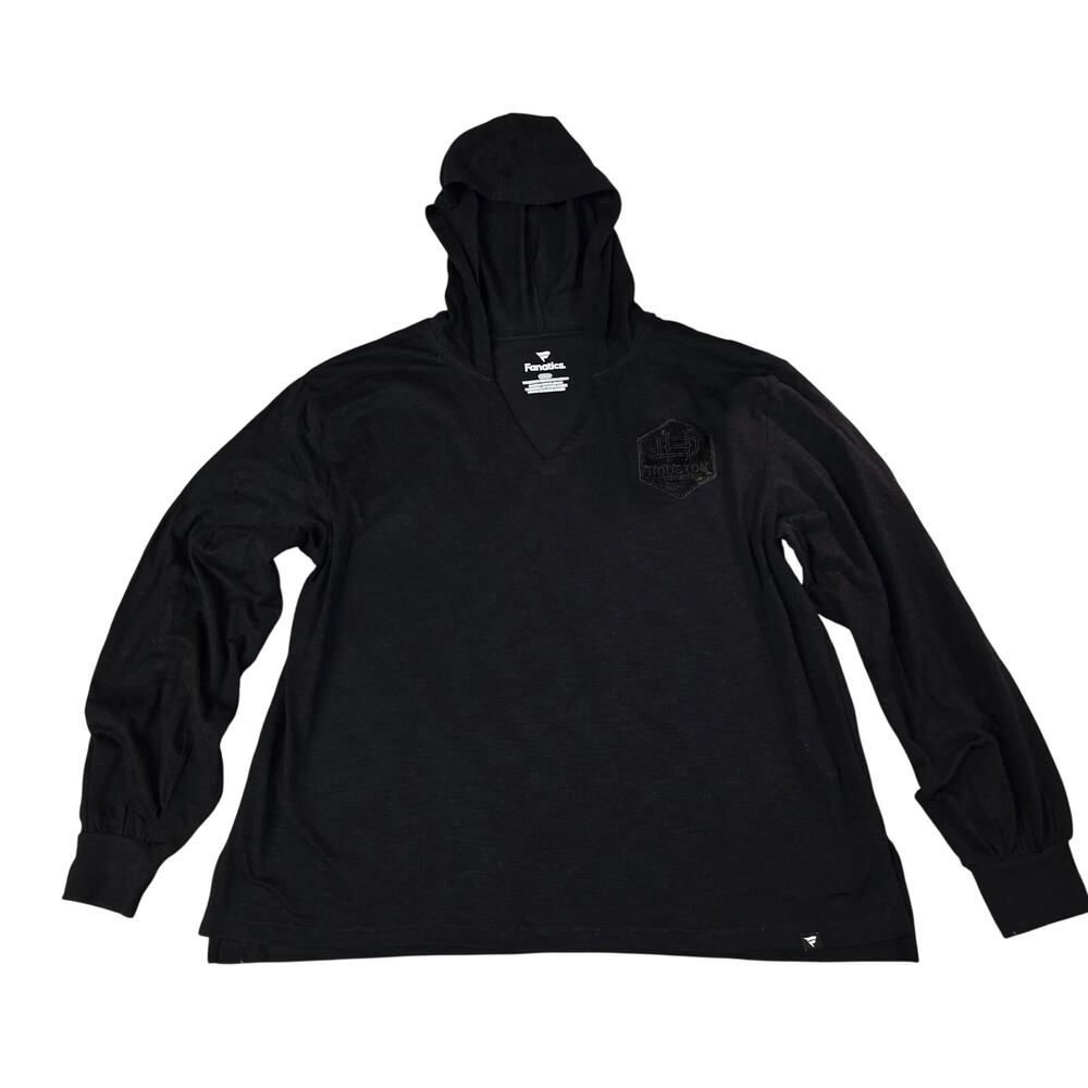 Fanatics Houston Dynamo Women’s Large V-Neck Hooded Shirt Black NWOT